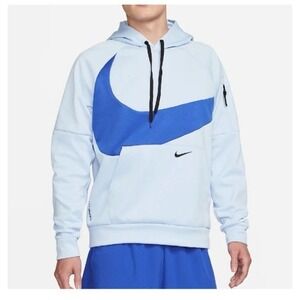 Nike Therma- Fit Swoosh Hoodie Light‎ Blue Mens Large Pullover Sweatshirt